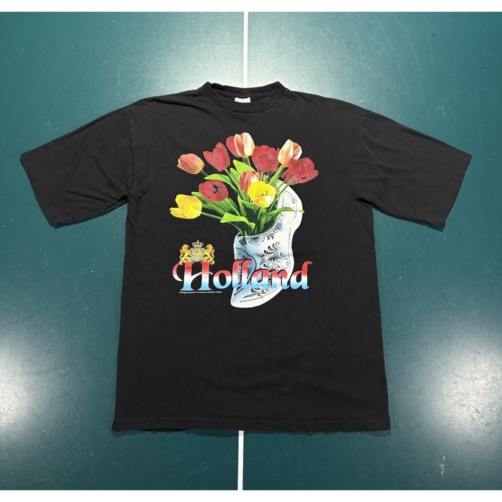 Vintage 90s Amsterdam Holland Tulips T Shirt Men's Large Black Single Stitch
